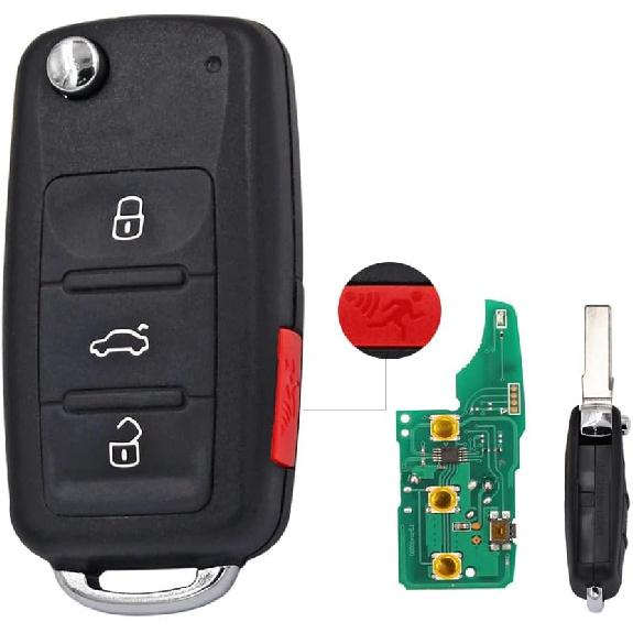 4 Buttons Car Key Case Fob Housing for VW GTI Jetta Eos Golf 2011-2016 | P/N: NBG010180T,5K0837202A, 5K0837202AD,Uncut 3+1 Panic ,Folding Flip Remote