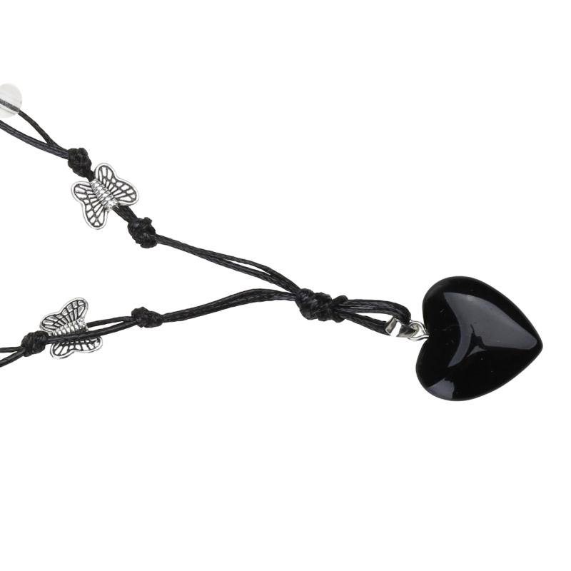 Heart Natural Stone Necklace Woven Rope Chain Choker for Women Girl Unisex Necklace Gemstone-Jewelry Ornament Gift