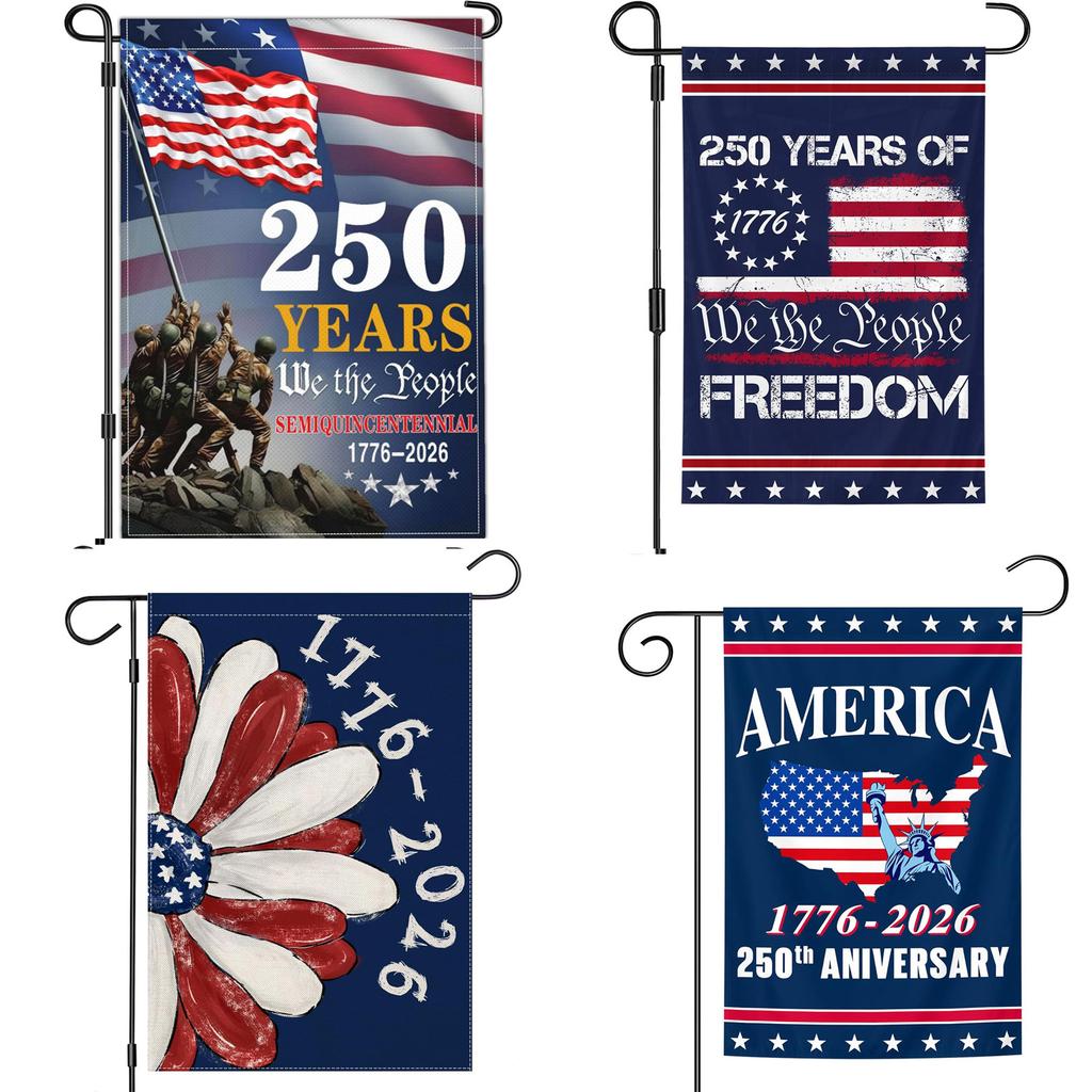 4PCS 250 Anniversary USA American Flag 12 X 18 Inch Patriotic Banner Patriotic Yard Sign for 4th of July Decorations