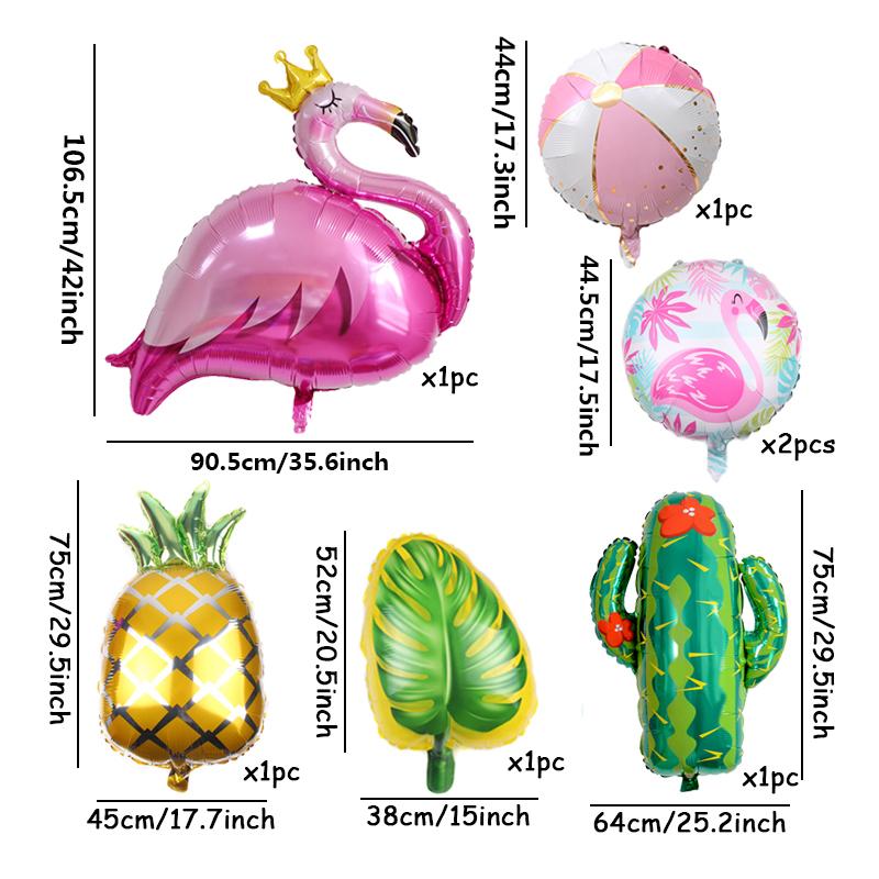 7pcs New Summer Hawaii Themed Party Balloon Set Including Flamingo Cactus Pineapple Watermelon Pattern Balloon Decorations
