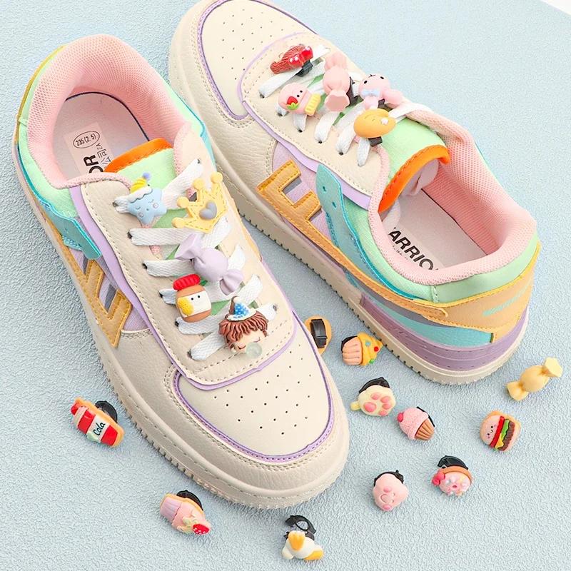 1 Stück Schnürsenkel Dekoration Clips Schnürsenkel Schnalle für Mädchen Kinder Cartoon Krone Kuchen Süßigkeiten Macaron Farbe Schuhe Zubehör