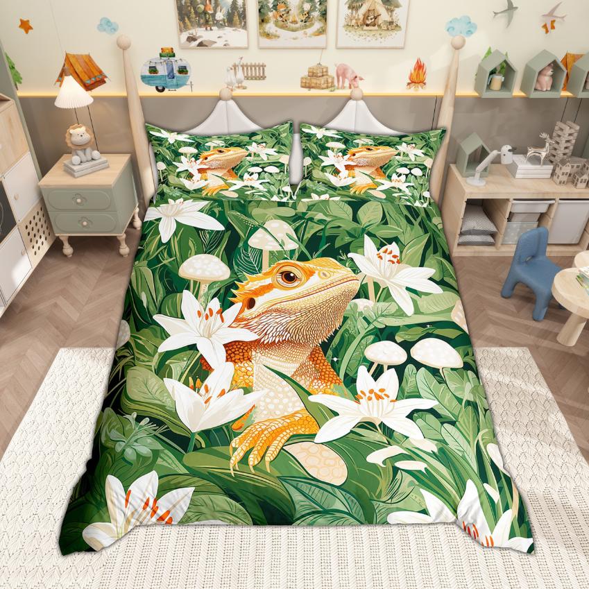 Comforter Homewish Cartoon Toad Funny Wild Animal Bedding Set Botanical Plant Flower Floral Set