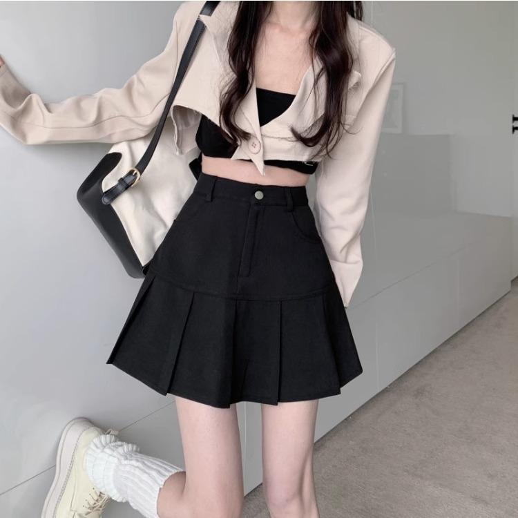 Women's Spring Autumn Pleated JK Short Skirt Petite A-Line Stylish Design Casual Design-forward Slimming All-match Versatile Skirt