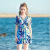 Womens V-Neck Ruffle Sleeve Swimsuit With Tropical Print Tummy Control Fit Modest One-Piece Bathing Suit Beach Vacation