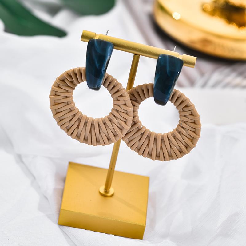Korea Bohemia Handmade Geometric Drop Earrings For Women Imitation Rattan Straw Weave Knit Vine Earring Vacation Party Jewelry