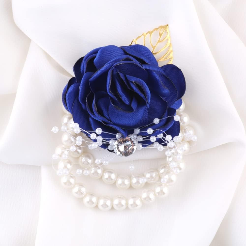 WANLIAN Blue Bridesmaid Wrist Corsage Wedding Flowers Prom Rose Corsage and Boutonniere Set for Wedding Party Prom Wedding Ceremony Anniversary Set