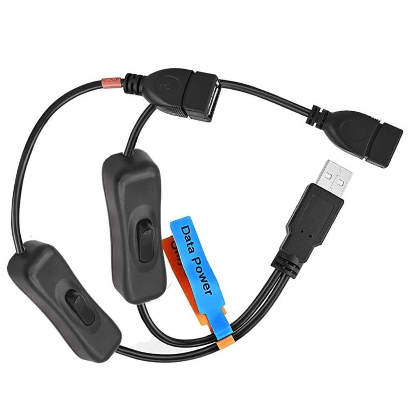 Y Shape USB Splitter Cable With Double Port And Individual Switches Support Charging Data Transfer For Mobile Devices