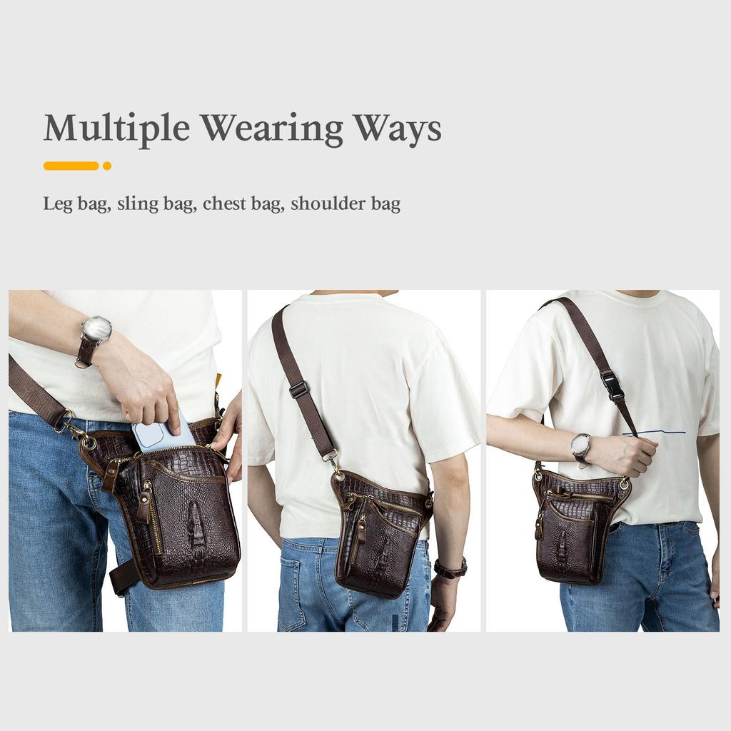 Motorcycle Bike Leather Waist Bag Multi Purpose Sporting Shoulder Bag Leg Thigh Pack for Riding Hiking Camping