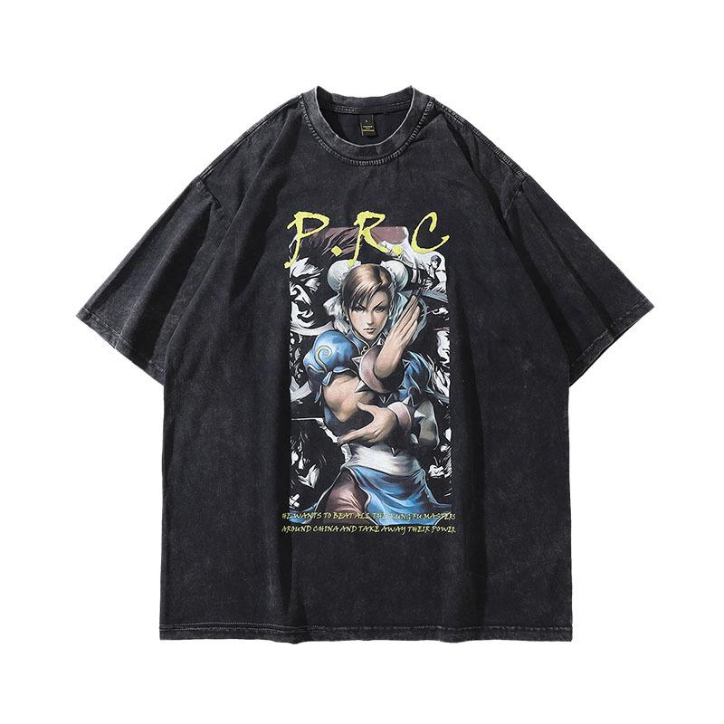 European And American Hiphop Retro Skull Print Washed Old Short-Sleeved T-Shirt Men'S And Women'S Vintage Hip-Hop Vintage