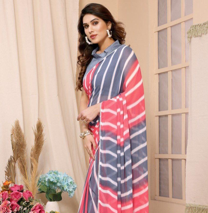 Trending Indian Ready To Wear Grey Georgette Silk Saree