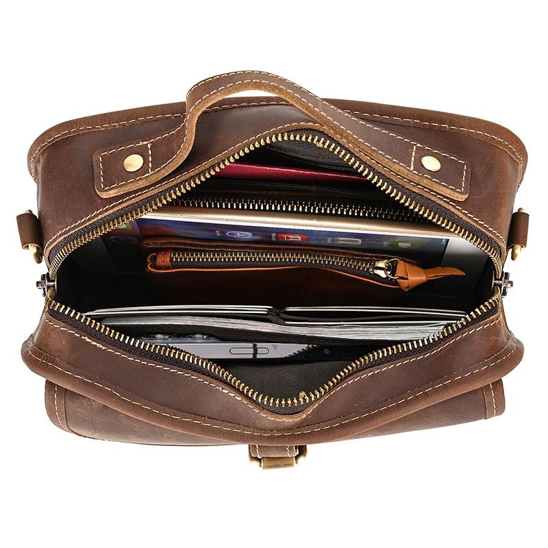 Men'S Shoulder Bag Retro Mad Horse Leather Small Men'S Bag Trendy Genuine Leather Mail Carrier Square Bag Handbag