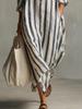 European & American Striped V-neck Summer Shirt Dress with 3/4 Sleeves