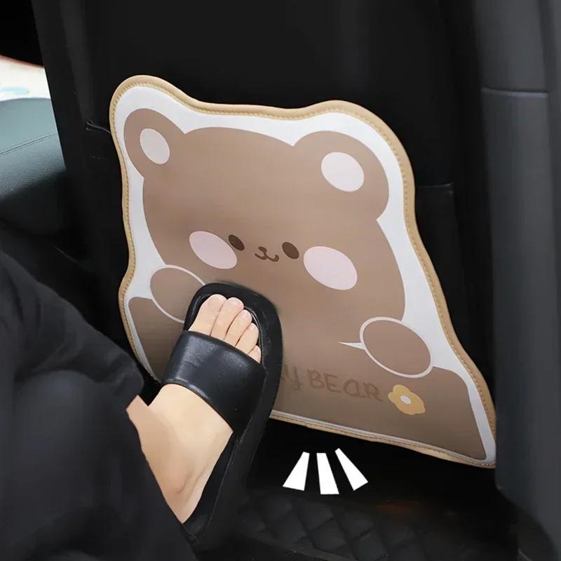 Universal Car Cartoon Animal Bear Bunny Backseat Protector Kick Mat Seat Back Cover Waterproof Leather Anti-Kick Pad For Kids