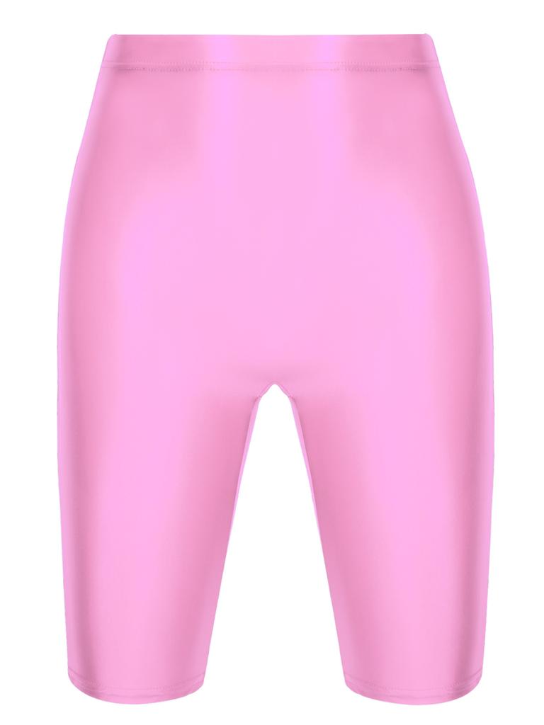 Mens Glossy High Waist Shorts Elastic Sports Leggings Workout Swimwear Gym Bottoms