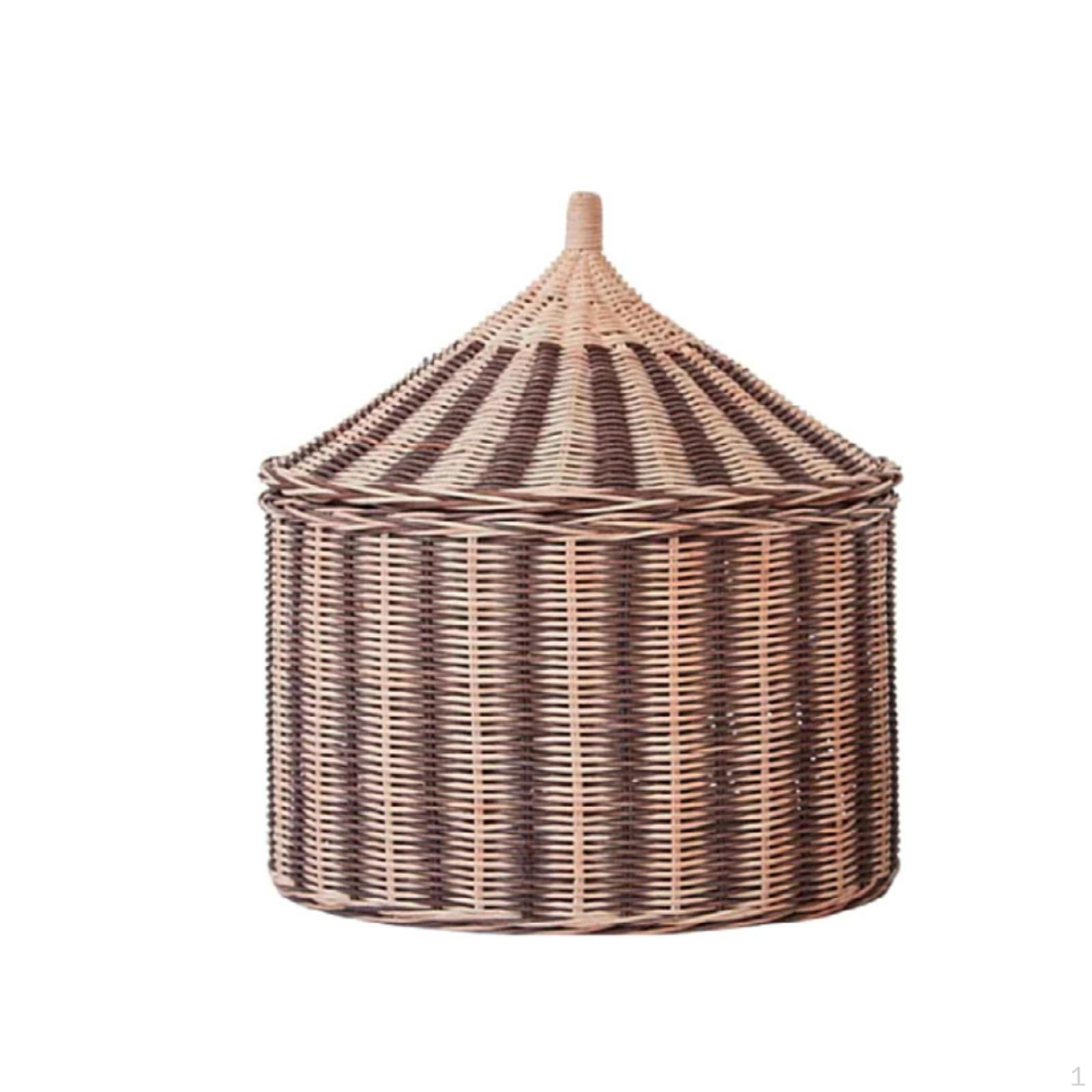 Wicker Basket with Lid Handwoven Storage