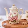 Vintage Rose Ceramic Teapot 800ml, Floral Teapot with Gold Leaf Rim for Loose Tea, Ivory Elegant Tea Pot, Gift for Tea Lovers