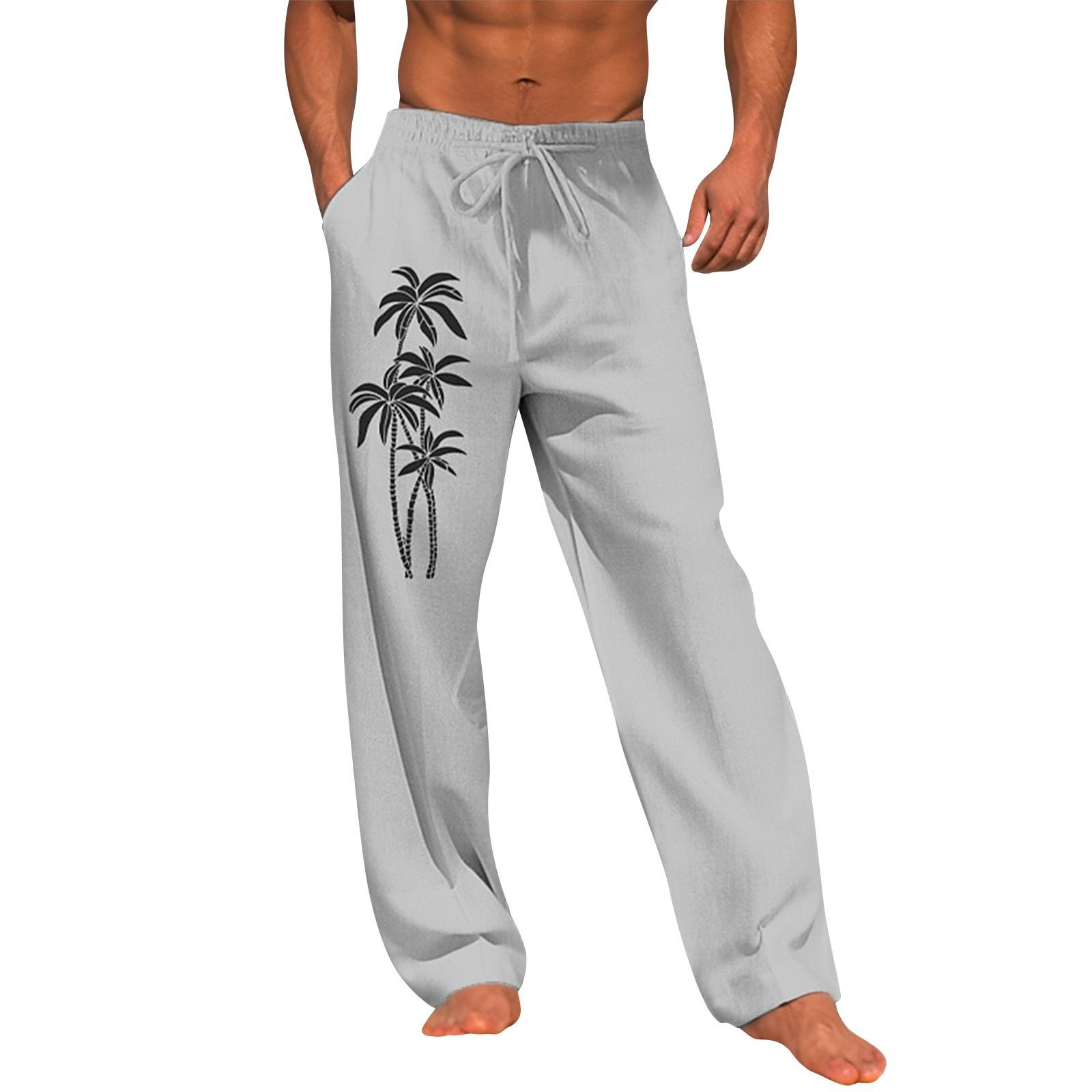 

Мужские повседневные свободные и удобные повседневные брюки, хлопковые льняные брюки с принтом на шнуровке M