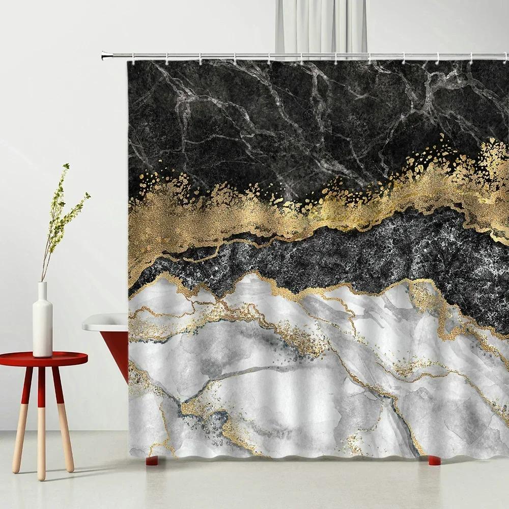 Marble Texturxury Bathroe Luom Shower Curtain Modern Polyester Fabric Shower Curtain Bathtub Accessories Bath Screen with Hooks