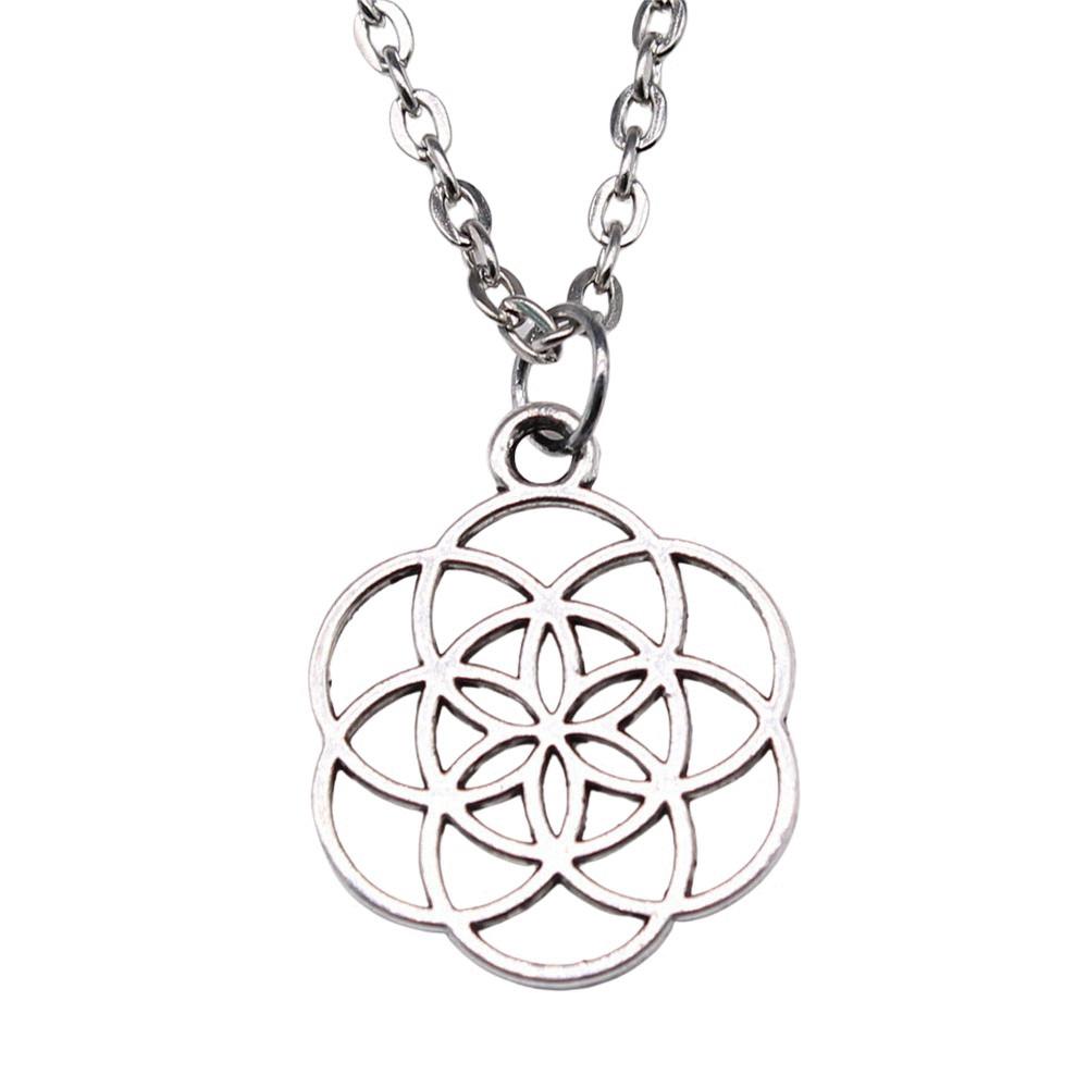 Vintage Rose Flower Charm Necklace Tree Of Life Pendant Antique Jewelry 43cm Chain