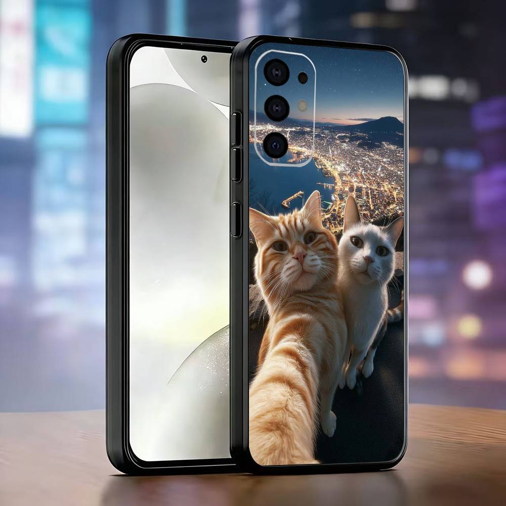 Kitty selfie Phone Case Black Silicone Soft For Samsung S25,S24,S21,S22,S23,S30,Ultra,S20,Plus,Fe,Lite