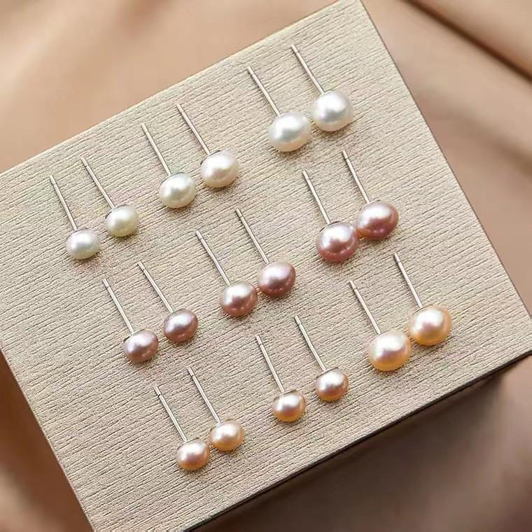 Natural Freshwater Pearl Sterling Silver Stud Earrings - Women's Simple and Versatile Jewelry