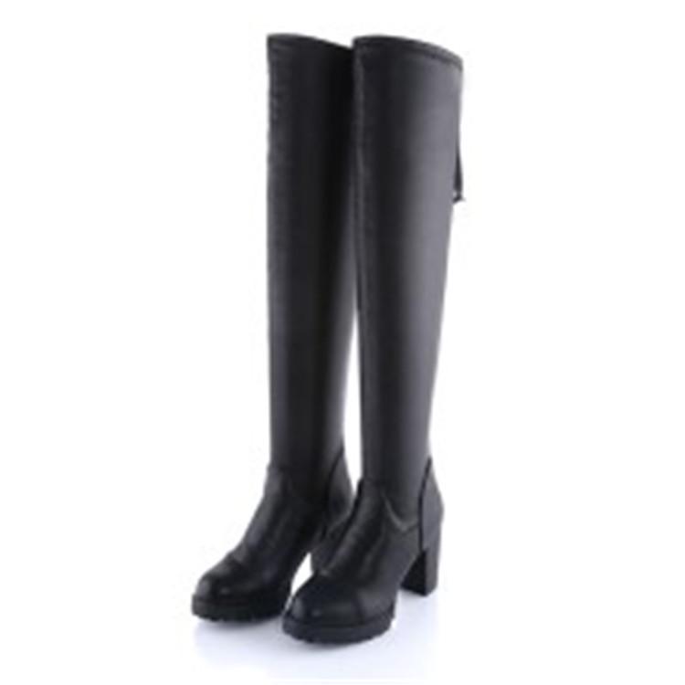 Women's boots 2026 winter long leg elastic leather knee high heels slim leg boots women's high leg boots