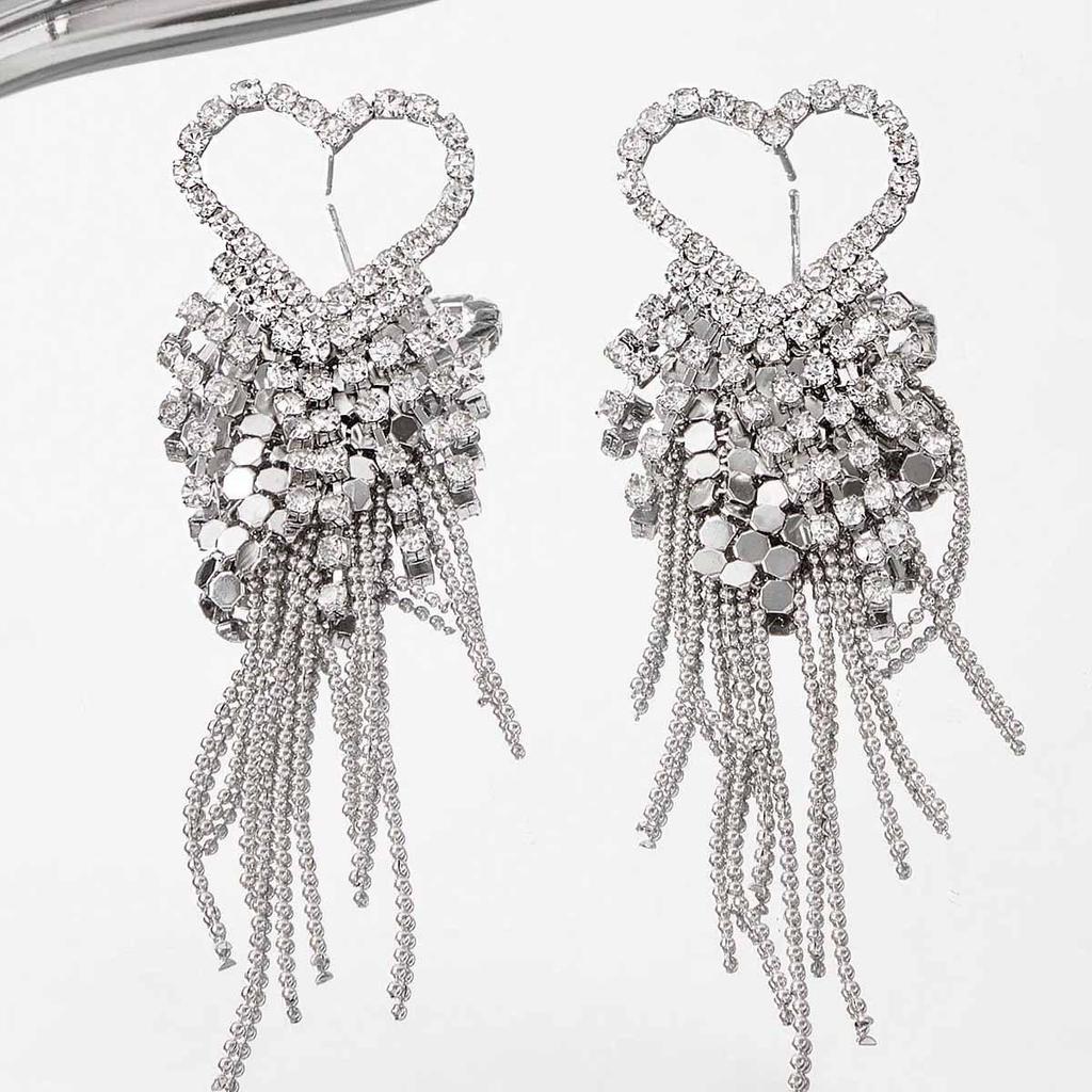 European-American Diamond-Inlaid Metal Tassel Earrings for Women - High-End Niche Design