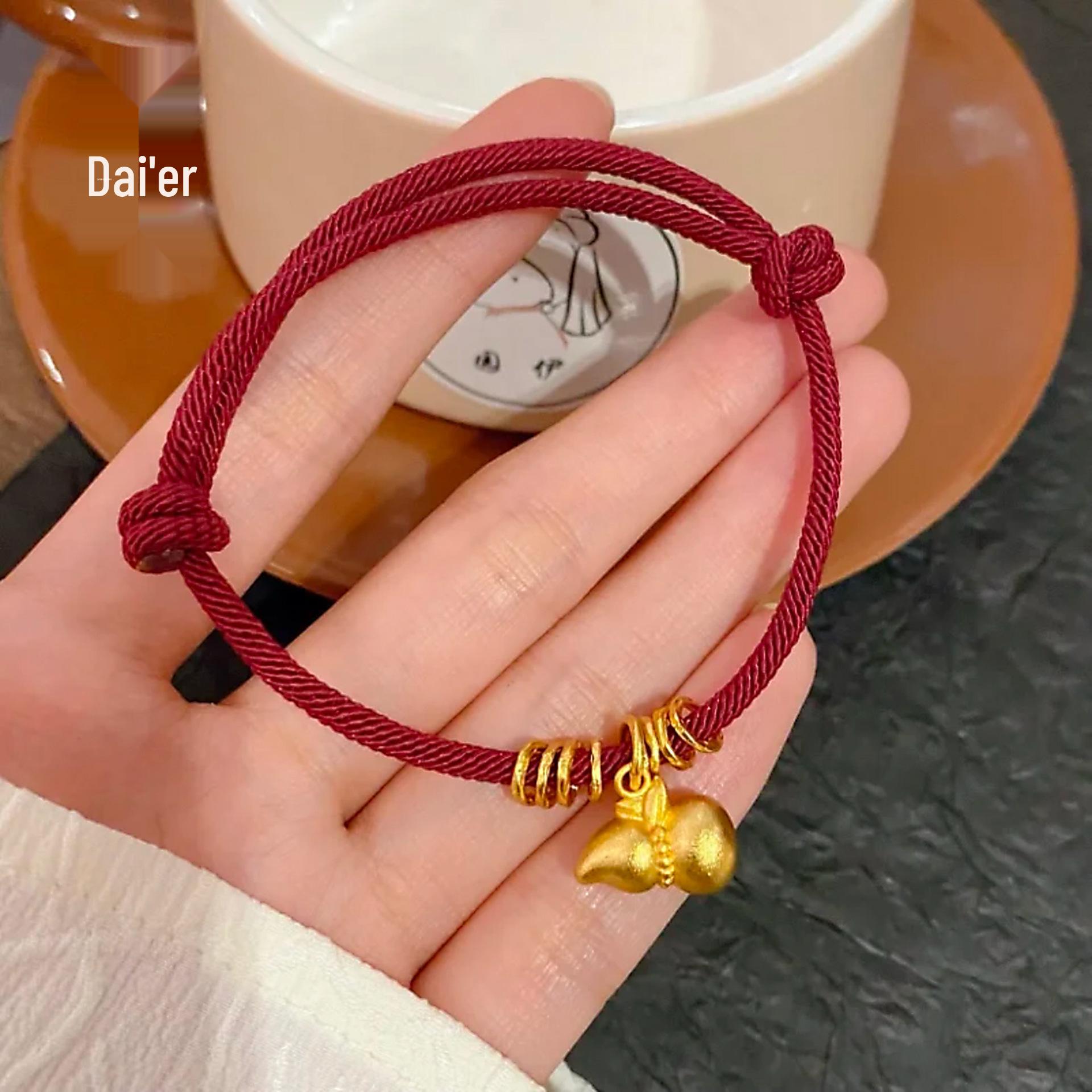 

Браслет из красной веревки с позолоченным древним тыквенным молотком из кованого метеорита и звездой - Женский новый китайский стиль