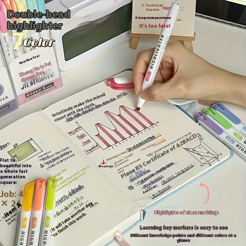 5 Colors Double Headed Highlighter Pen Set Fluorescent Drawing Markers Highlighters Pens Art Japanese Cute Pastel Stationery