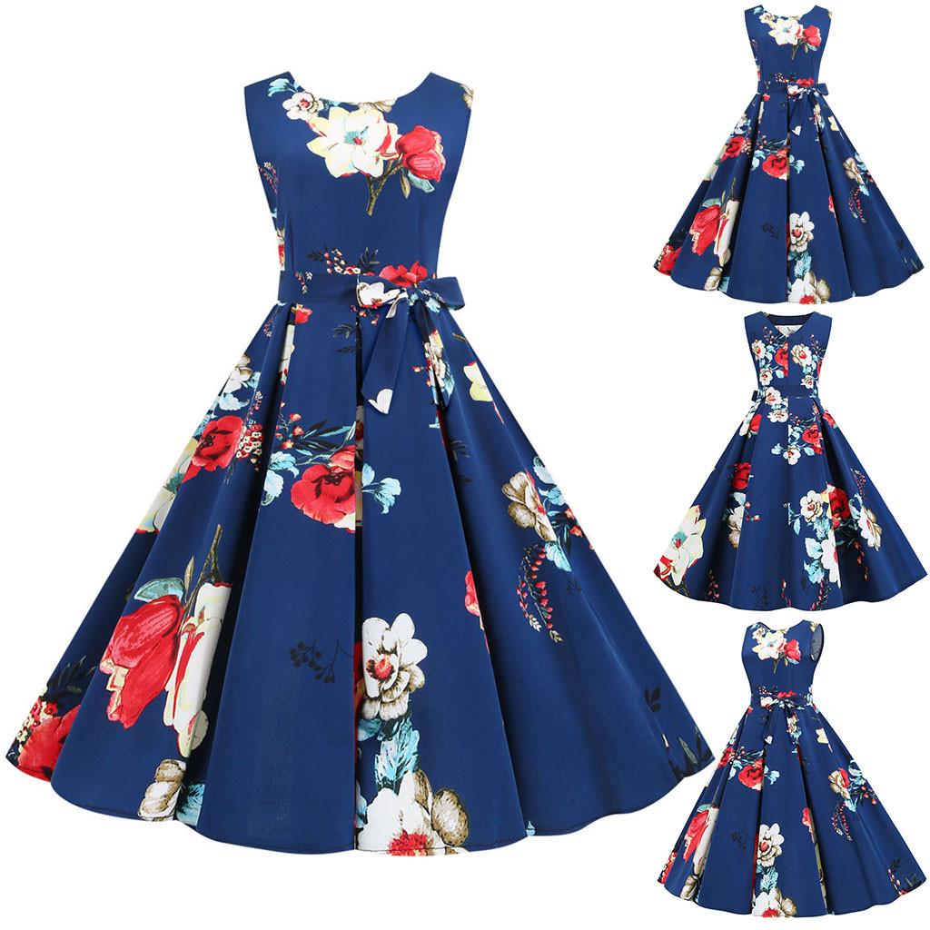 

Женское винтажное летнее платье без рукавов с принтом, повседневное вечернее платье для выпускного вечера