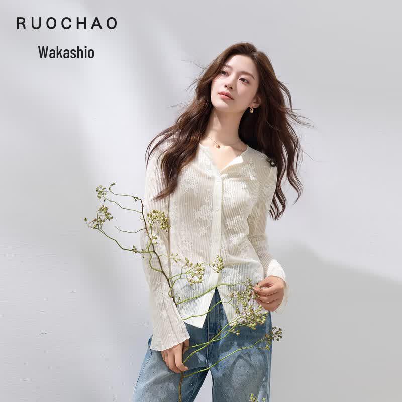 Women s Plus Size Lace Long Sleeve Cardigan Top L
