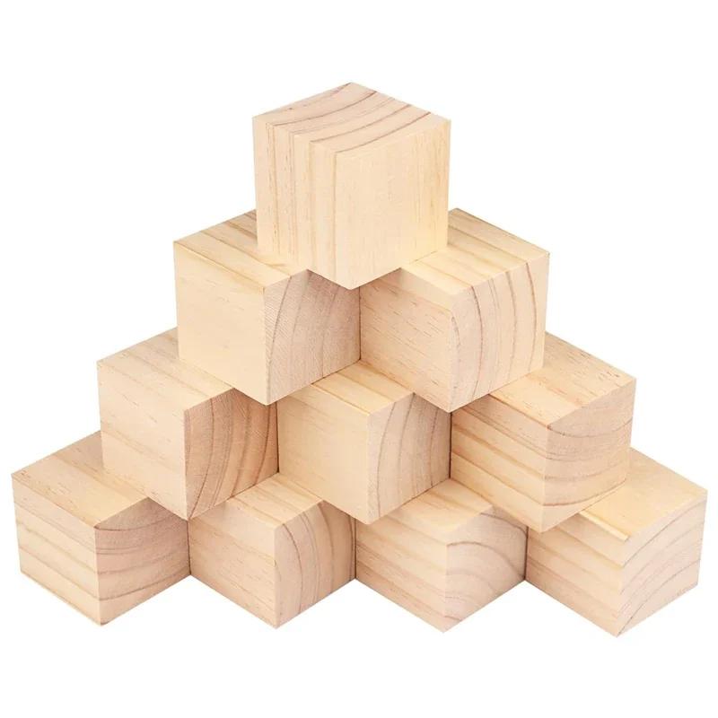 12/24 pz 35/40/50mm Cubi di Legno Grezzo Non Finiti, Blocchi di Legno Massello Naturale Lisci per Fai da te, Artigianato, Decorazione Casa, Puzzle, Pittura