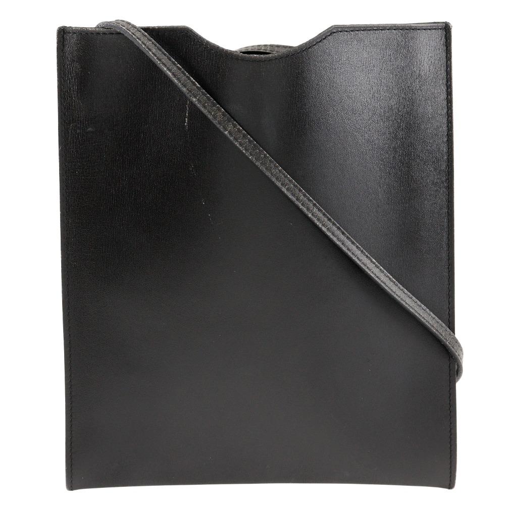 HERMES omenito Shoulder Bag Pochette black Calfskin unisex Used