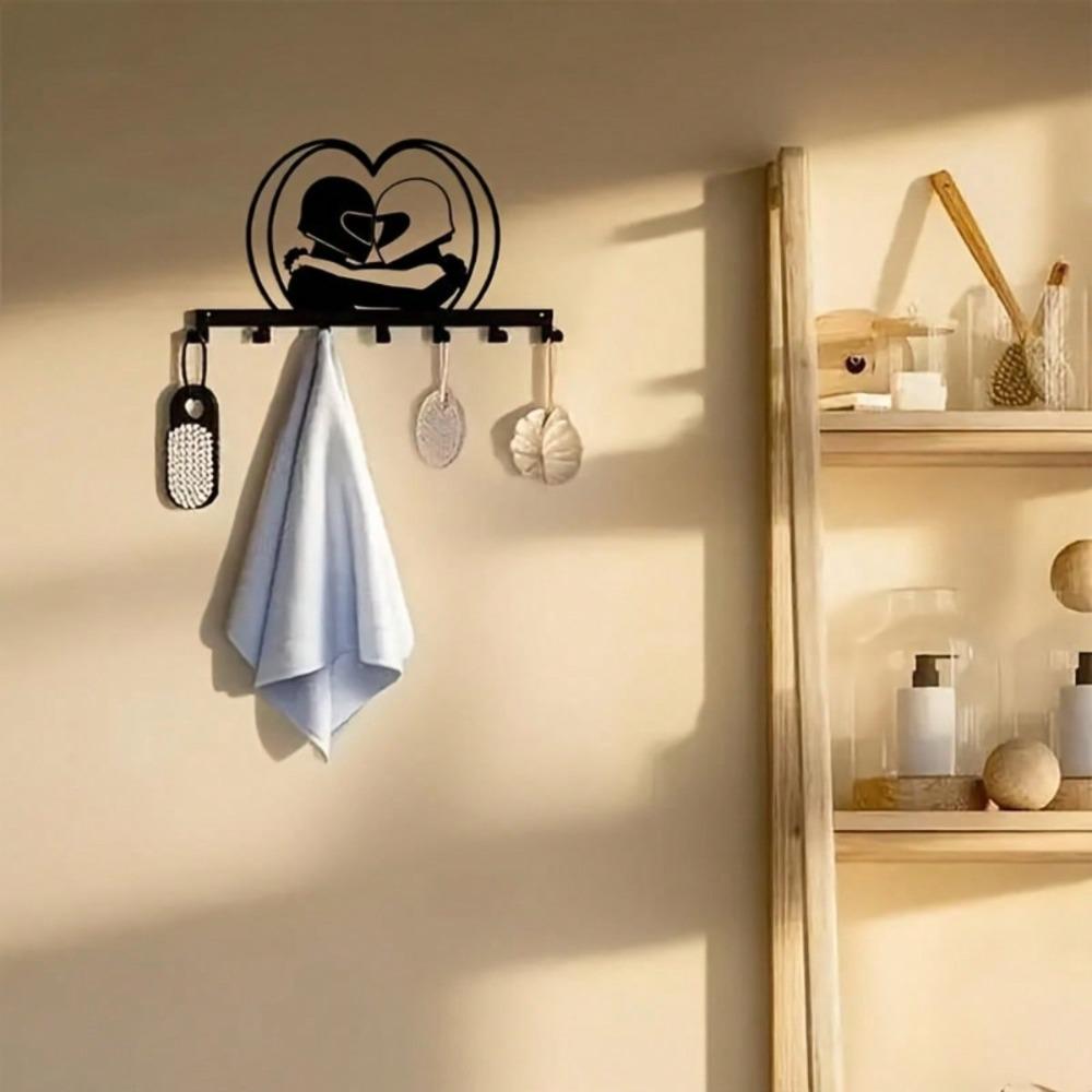 Metal Heart Key Holder with 7 Hooks Rustproof Wall Mounted Decorative Rack for Home Entryway Kitchen