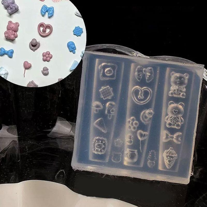 Ice Cream Bread 3D Silicone Nail Mold Cartoon Bear Nails Templates Diy Nail Art Decorations Stamping Plates Manicure Design Tool