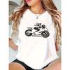 European Sizes Women's Motorcycle Graphic Print T-Shirt - Breathable Stretchy Fabric, Relaxed Fit Round Neck Short Sleeve Tee for Casual Summer Wear