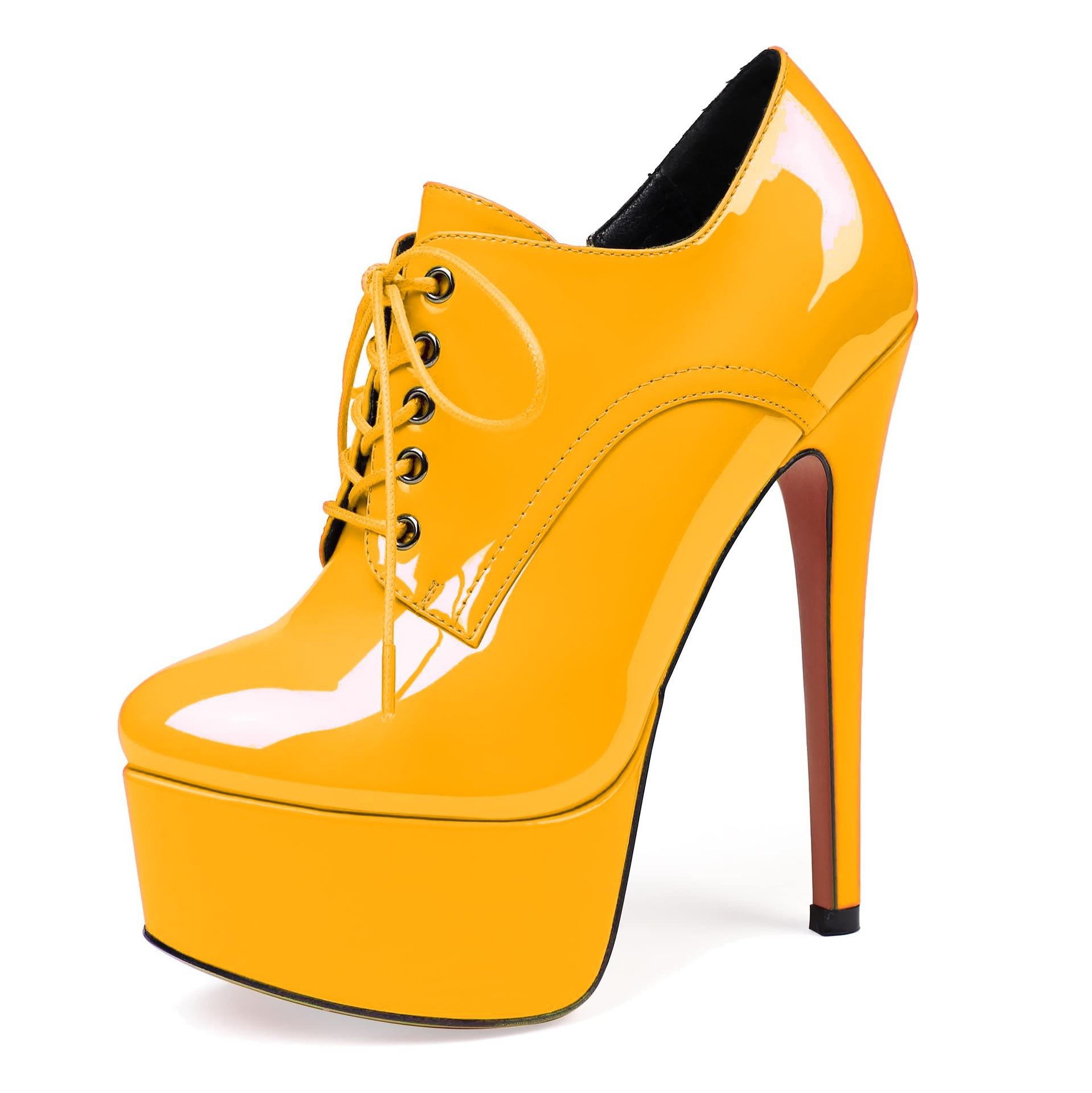 

Женские туфли-лодочки на высокой платформе, 2025 год, шнуровка спереди и боковая молния, элегантная сценическая обувь для банкетов и вечерних мероприятий 43 жёлтый