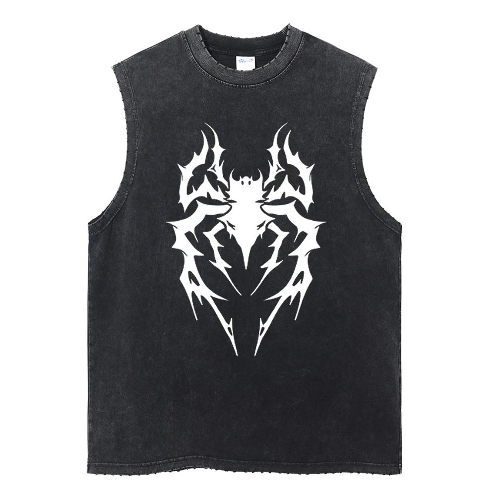 Anime Spider Graphic Gothic Men's Tank Top Summer Y2k Clothes Man Sleeveless Shirt Vintage Washed Oversized Gym Vest