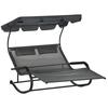 Double Sun Lounger for 2 People, Incl. Cushions and Canopy, 200 Cm X 139 Cm X 140 Cm. Dark Gray
