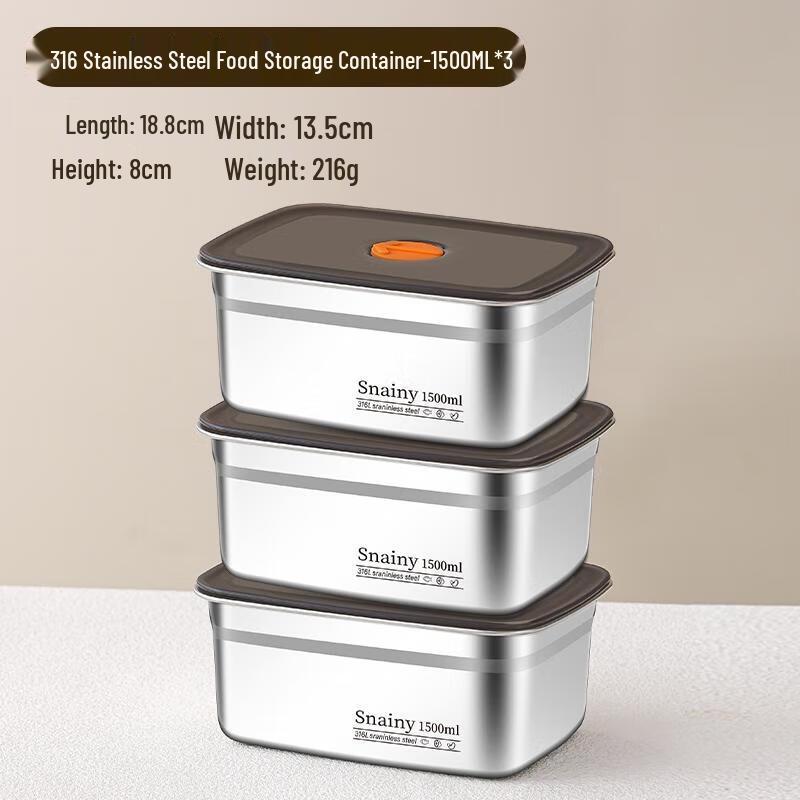 Van Gogh 3-Piece 1500ml 316L Stainless Steel Food Storage Boxes