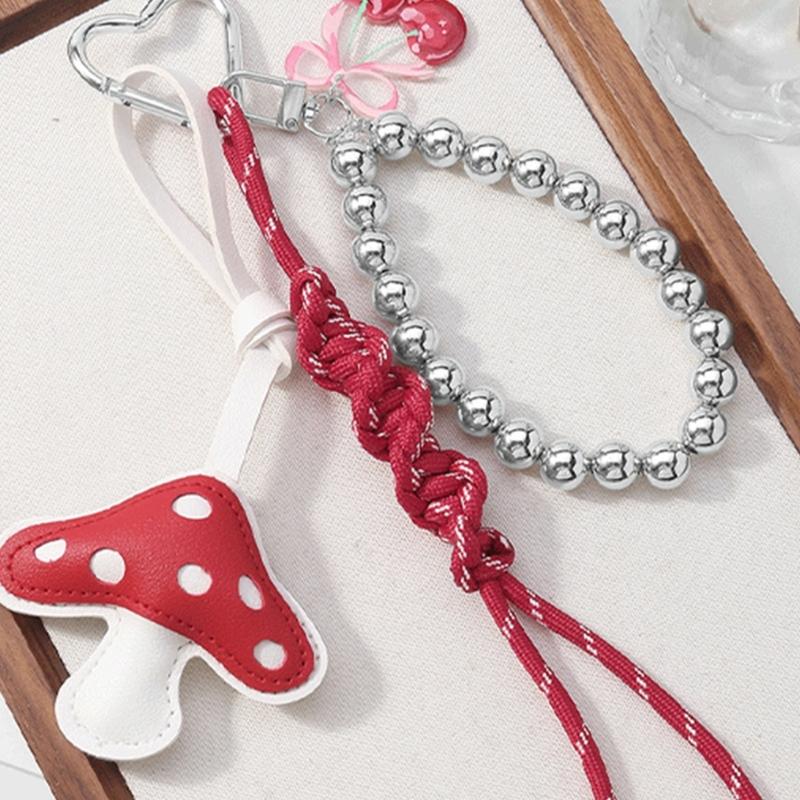 Braided PU Leather Cord Keychain With Mushroom/Heart Charm Elegant Metal Accessory For Bags Backpacks Gifts