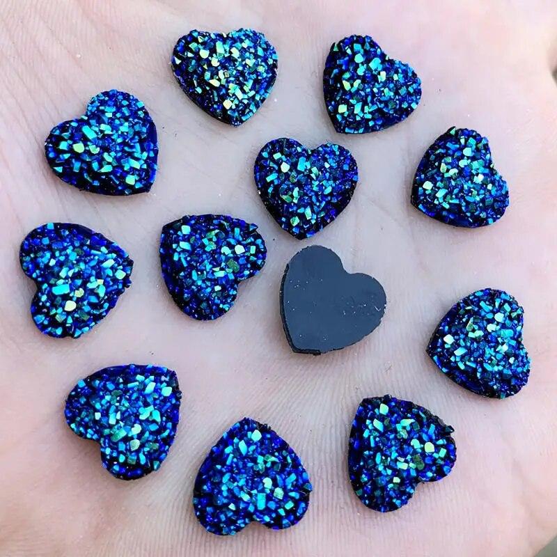 

40 шт. 12 мм блестит AB цвета минеральная поверхность сердце смола горный хрусталь плоская задняя часть кабошон камень DIY свадебные украшения поделки