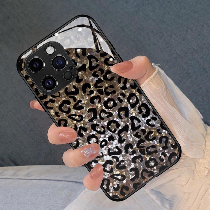Leopard Print Pattern Glass Material Phone Case For iPhone 17 16 15 14 Pro Max 13 12 11 Pro 17 Air 16E 7 8 Plus XR XS X Cover
