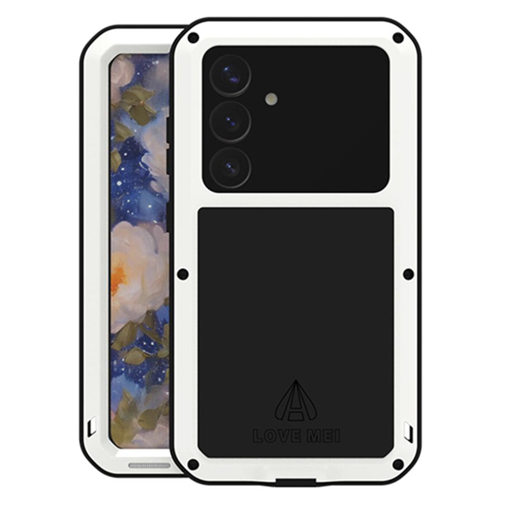 

LOVE MEI Для Samsung Galaxy S25 Чохол Захисне скло для екрану Метал+Силікон Чохол для телефону White
