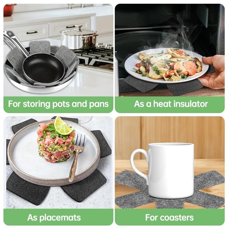 6Pcs Pot and Pan Protectors Pot Dividers Pad Non-woven 3 Sizes Pans Separator Pads for Protecting Cookware Kitchen Tools
