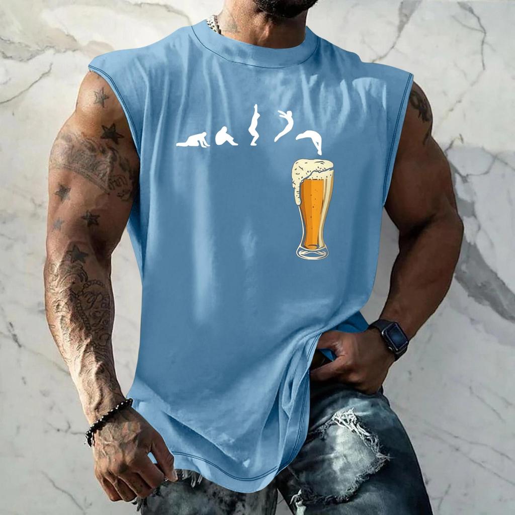 Men Sleeveless Tank Top Loose Fit Casual Streetwear Muscle Shirt with Graphic Print Texture for Sports Vacation Daily Wear