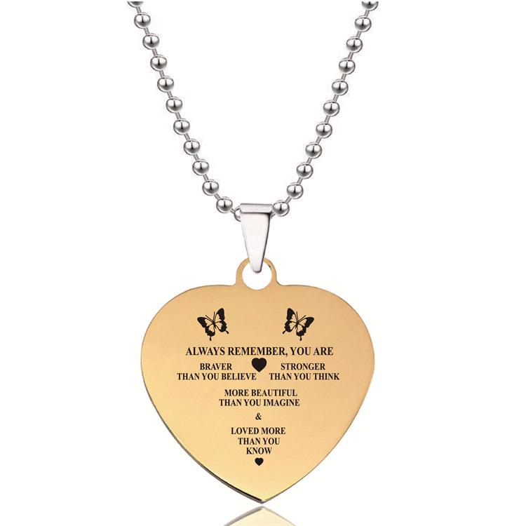 Heart-Engraved Titanium Steel Necklace - Gold, Heart-Shaped, Cross-Border Jewelry, Perfect Christmas Gift