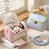 Large Capacity PU Leather Makeup Bag With Bow Detail Multi-Compartment Travel Toiletry Organizer Women