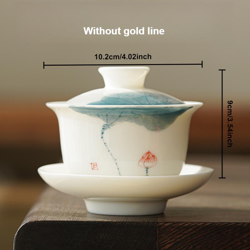120/140ml Hand-painted Tea Tureen Fat Jade White Porcelain Gaiwan Household Ceramic Tea Infuser Traditional with Cover Teacup