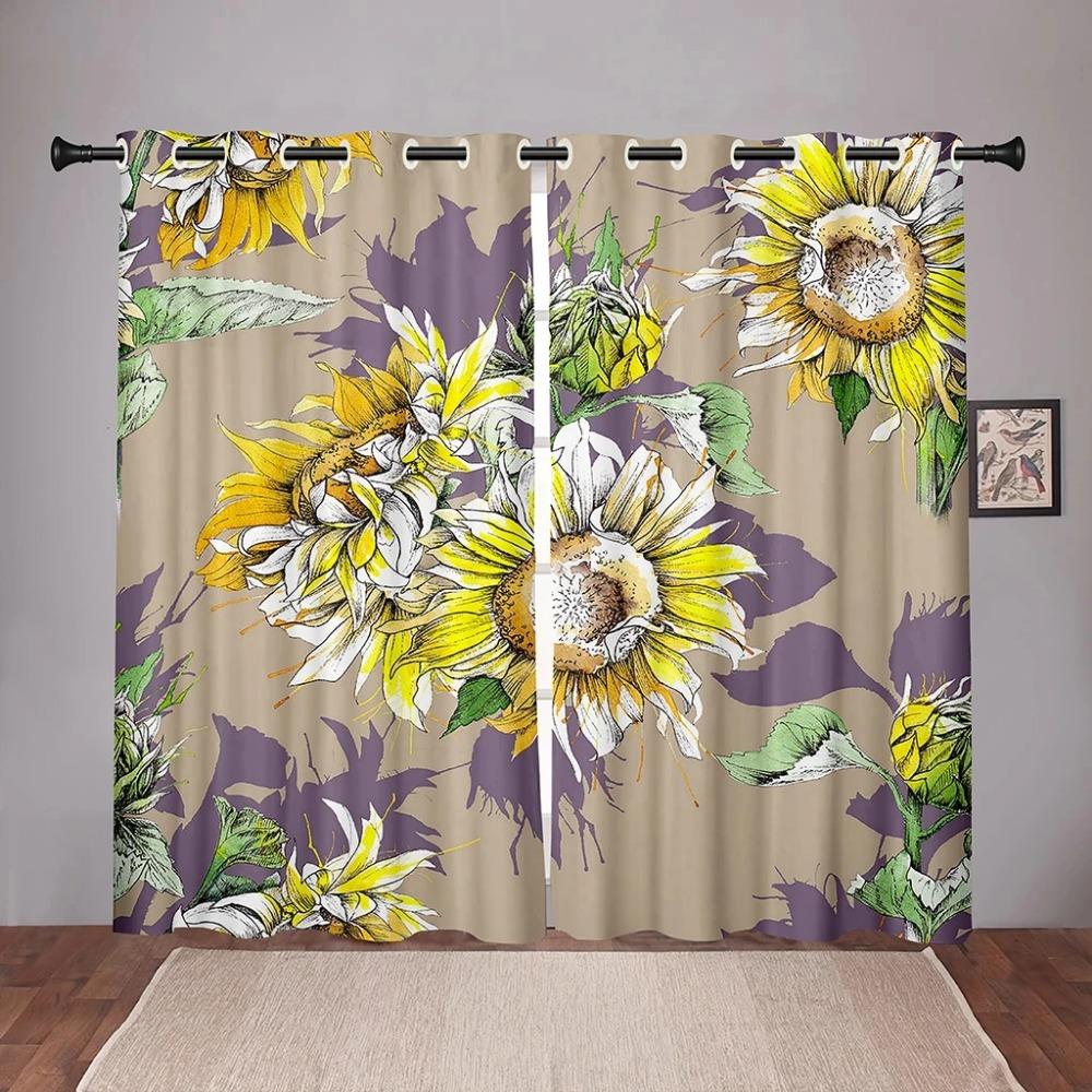 Sunflower Floral Vintage On Sale Blackout Window Curtain for Bedroom Living Room Bathroom Kicthen Door Thick High Shading New